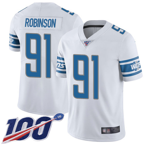 Detroit Lions Limited White Men Ahawn Robinson Road Jersey NFL Football 91 100th Season Vapor Untouchable